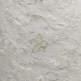 新中式国风股绳棉线绣花多种形状珠片刺绣 金丝线刺绣欧根纱面料