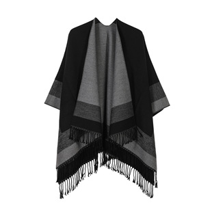 2025 New Shawl Cape Cape Warm and Fashionable Autumn and Winter Thickened Scarf Striped Tassel Women's Shawl Wholesale