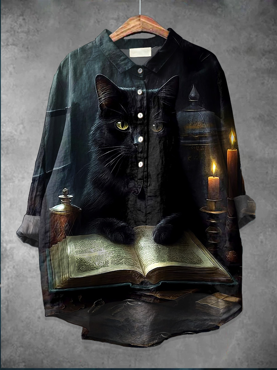 Vêtements pour femmes nouvelle mode décontractée motif Halloween impression chemise à boutons semi-ouverte pour femmes_voghion.com