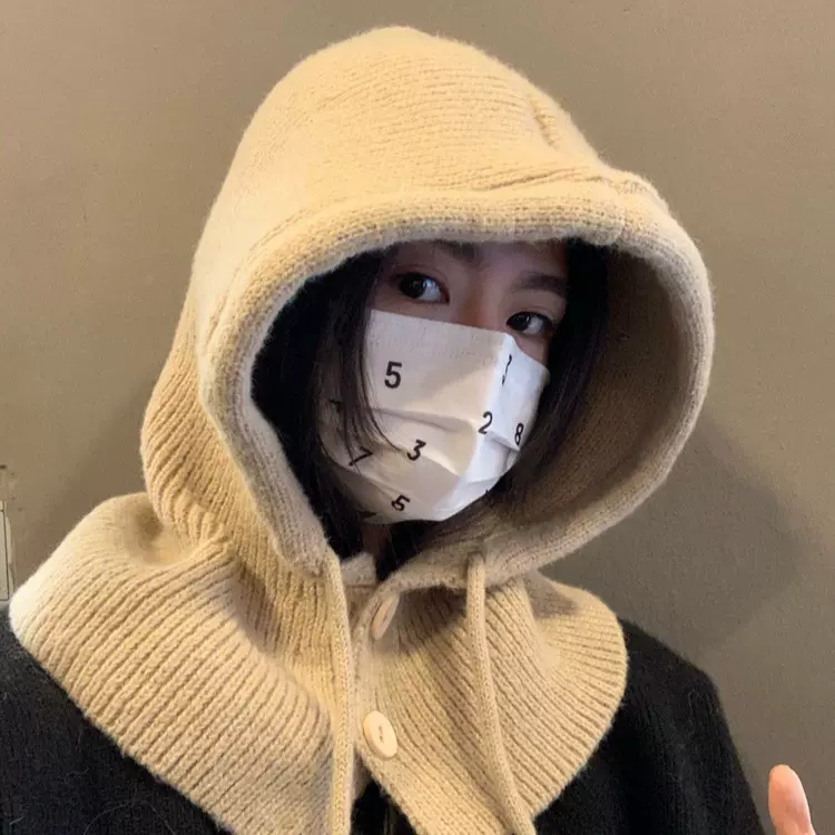 韩版帽子围脖一体女秋冬季保暖护耳毛线帽新款围脖一体披肩针织帽