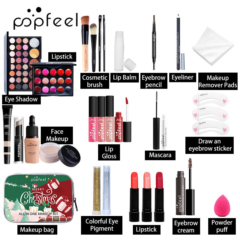 Set de Cosméticos Navideños POPFEEL, Maquillaje para Niñas, Actuación Navideña, Éxito de Ventas Transfronterizo, Sombras de Ojos Coloridas