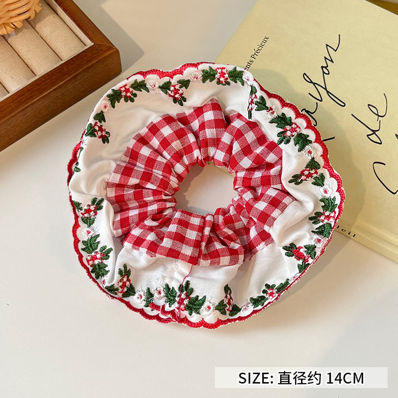 可爱红色小樱桃蕾丝大肠发圈女高级感百搭头饰扎头发大号春夏发绳|undefined