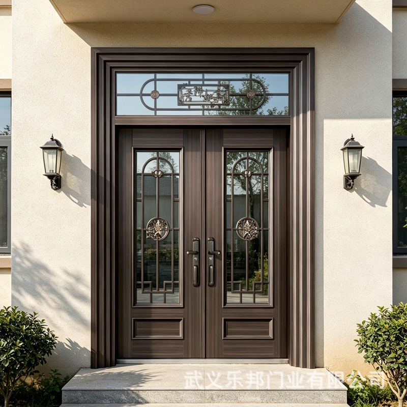 Zinc alloy double-door entrance door for rural self-built houses, glass door, yard gate, cast aluminum door, villa entrance door Zinc alloy double-door entrance door for rural self-built houses, glass door, yard gate, cast aluminum door, villa entrance door