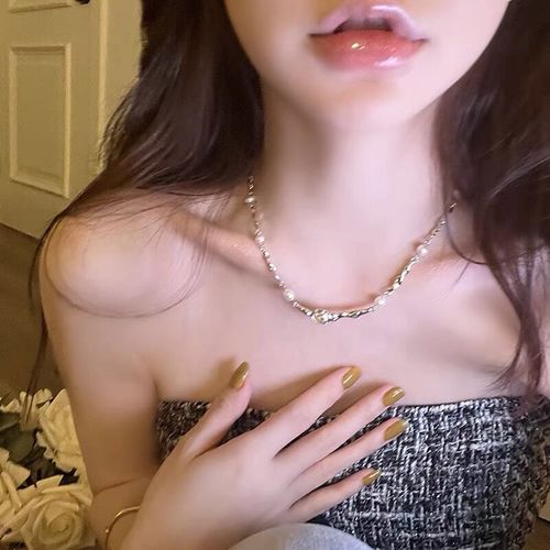 Honey Peach Tea Pure Desire Hot Girl Pearl Zirconia Clavicle Chain Necklace for Girls High-end Minimalist Choker