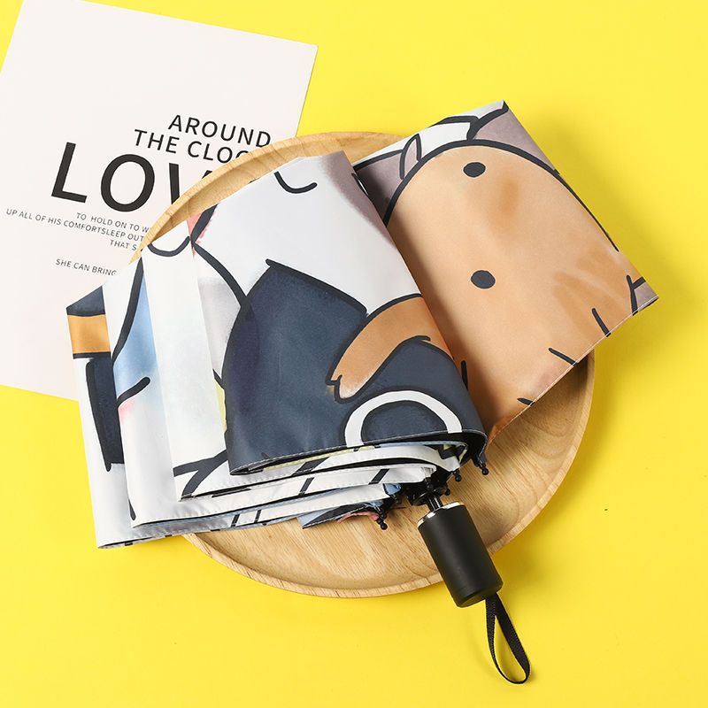 Paraguas de sol de gato lindo japonés femenino paraguas de sol de pegamento negro de doble uso ins protección solar paraguas de sol plegable automático masculino