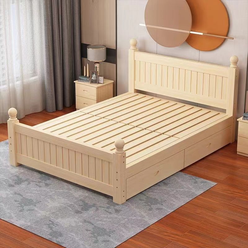 All Solid Wood Bed, Modern and Simple, 1.5m Master Bedroom Double Bed, Single Bed for Rental Housing, 1.2m Tatami Bed Frame Factory
