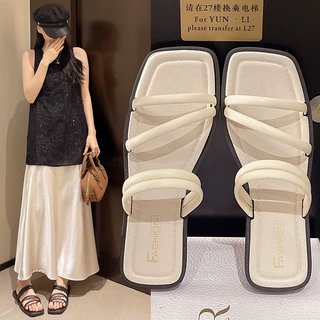 法式百搭女拖鞋2025新款外穿搭配裙子仙女风高颜值双细带凉鞋低跟