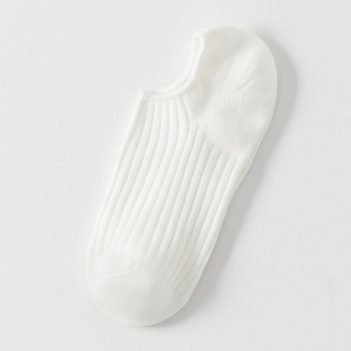 Double needle solid color boat socks for women summer thin trendy socks for women wholesale cotton shallow mouth double heel silicone non-slip cotton socks