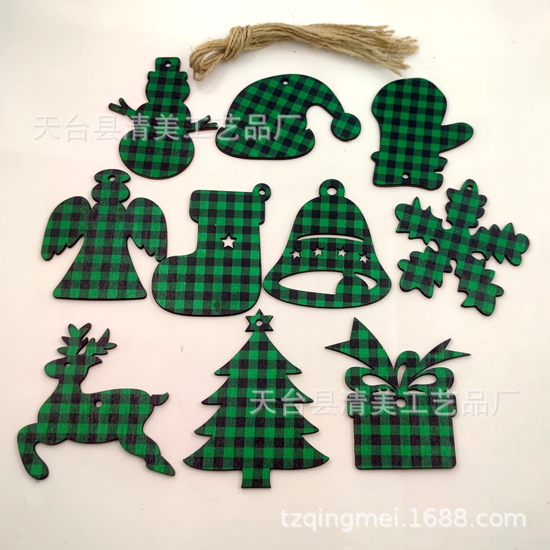 33 modelos de cuadros verdes y negros serie navideña piezas de madera colgante de decoración navideña se pueden combinar libremente 10 piezas en un paquete