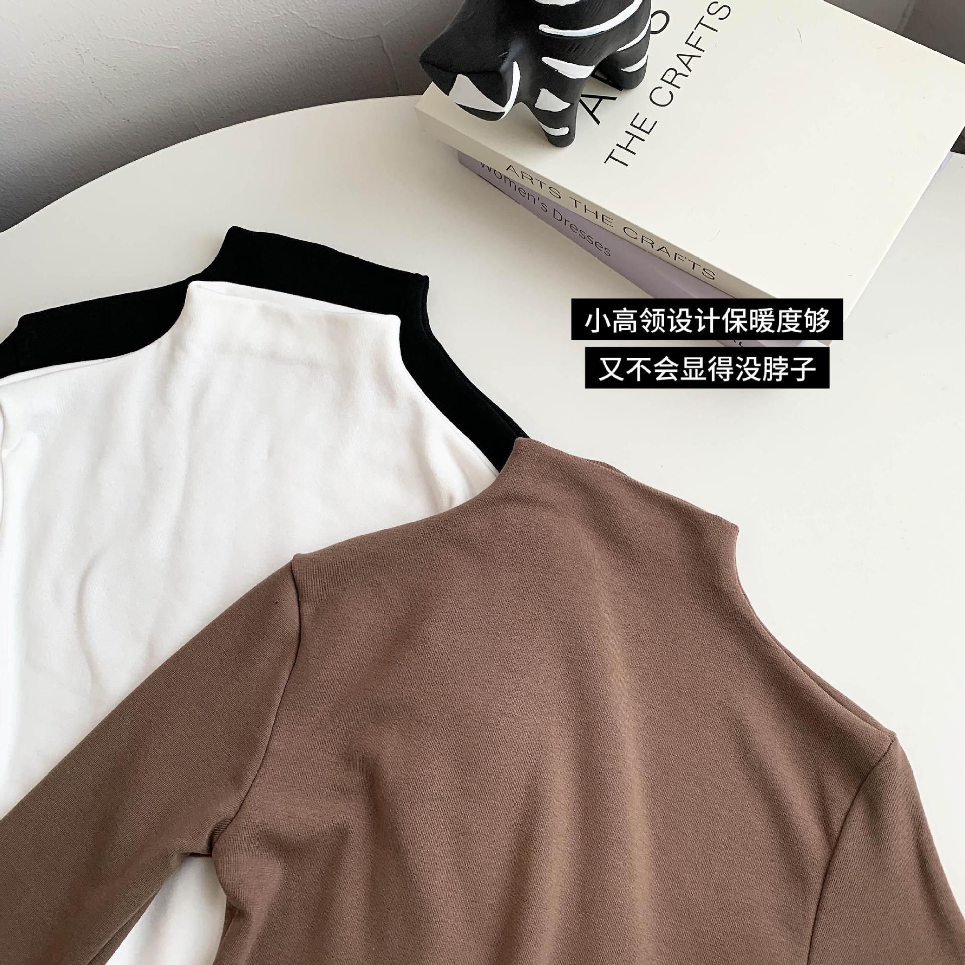 가을과 겨울을위한 여성용 하프 하이 칼라 슬림 핏 티셔츠 하이 엔드 슬림 핏 내베이스 울 스웨터 긴팔 탑