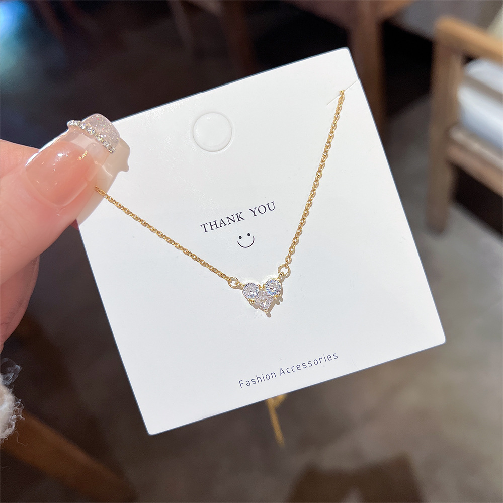 Fashion Heart Shape Titanium Steel Inlay Zircon Necklace 1 Piece