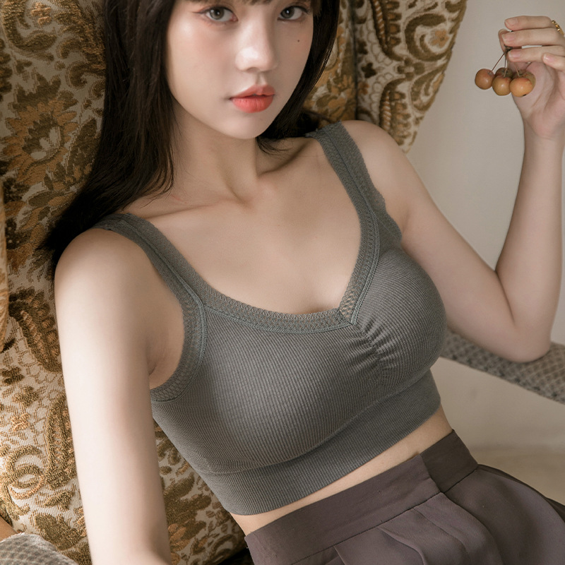 早春蕾丝V领大弹力棉质裹胸打底吊带大U美背心舒适少女内衣