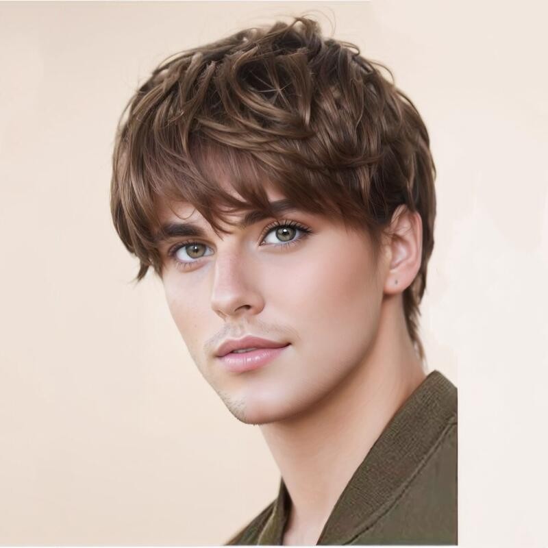 Peluca de hombre pelo corto recto Pelo Corto marrón Pelo Corto mullido Pelo Rizado corto negro flequillo oblicuo flequillo recto pelo una pieza