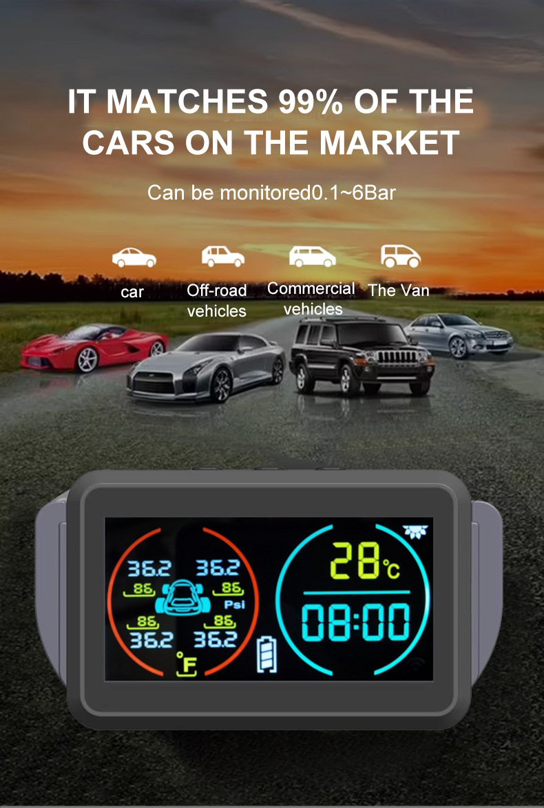 Cross-Border T14 Time and Temperature Display Large Screen Tire Pressure Monitor Built-In External Car Universal Wireless Solar