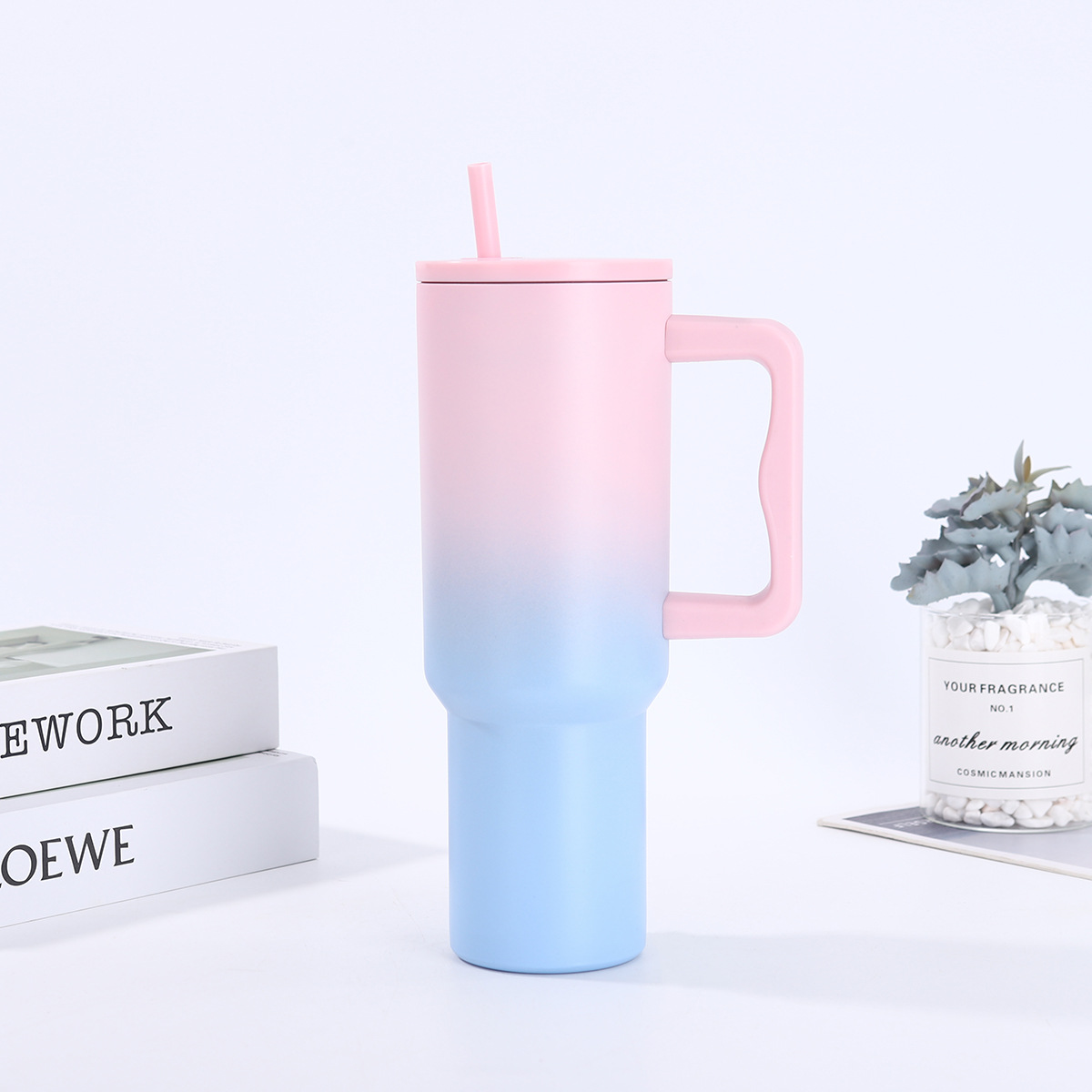 Vaso para coche de 40 oz de tercera generación de Amazon, vaso portátil para exteriores con asa, vaso de doble capa con aislamiento al vacío para frío y calor, vaso portátil para exteriores