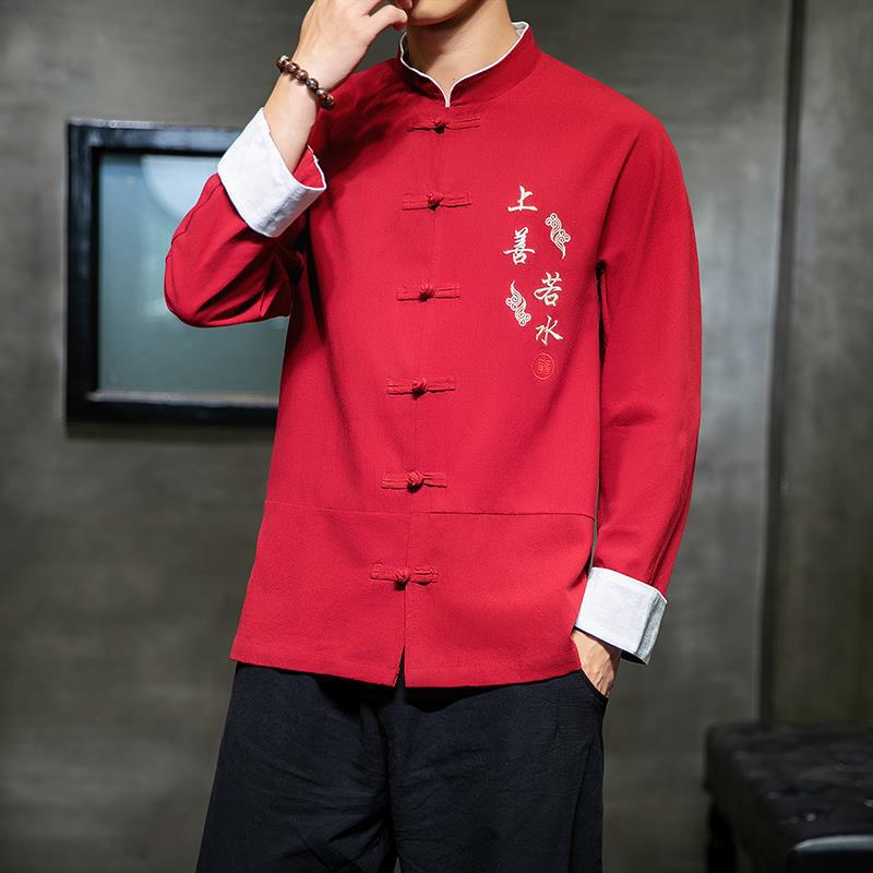 2022 Chinese style spring and autumn men's fashionable embroidered long-sleeved shirt plus size retro casual shirt 2022 Chinese style spring and autumn men's fashionable embroidered long-sleeved shirt plus size retro casual shirt