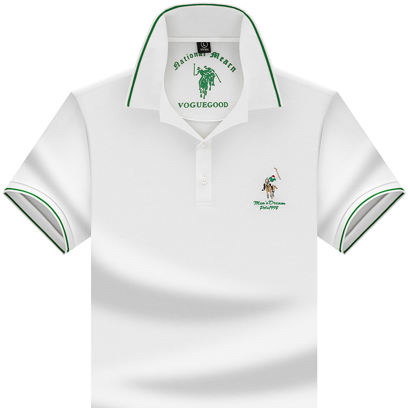 Paul Summer Mercerized Cotton Polo Shirt for Men, Classic Lapel, Contrasting Color Embroidery, Loose Business Casual Short-Sleeved T-Shirt for Men