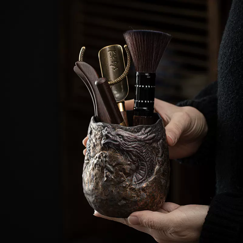 日式鎏金茶道六君子黑檀木养壶笔茶夹茶勺整套陶瓷功夫茶道零配