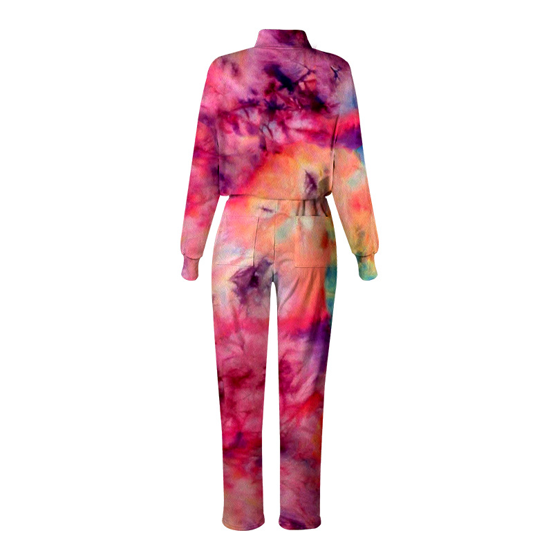 Tie-Dye Print High-Neck Long-Sleeved Casual Set NSKX36813