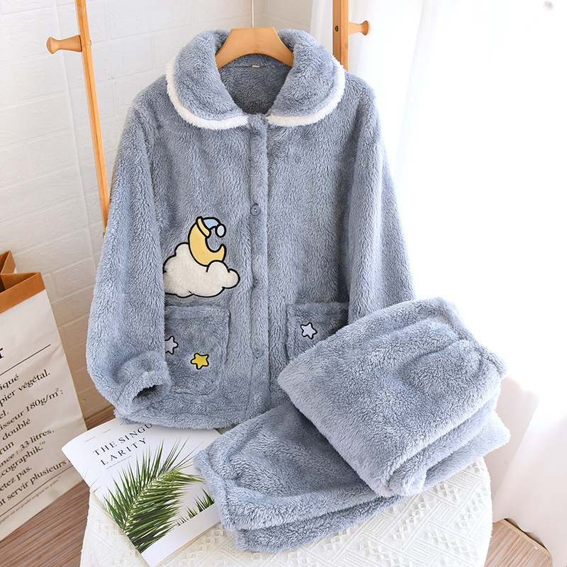 Otoño Invierno mujeres terciopelo Ártico caliente bordado nube solapa suelta pijamas traje ropa interior casual hogar