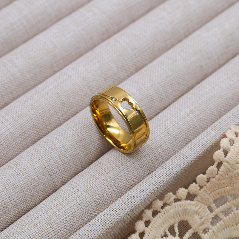 Hollow Heart Zircon Inlaid Stainless Steel Ring