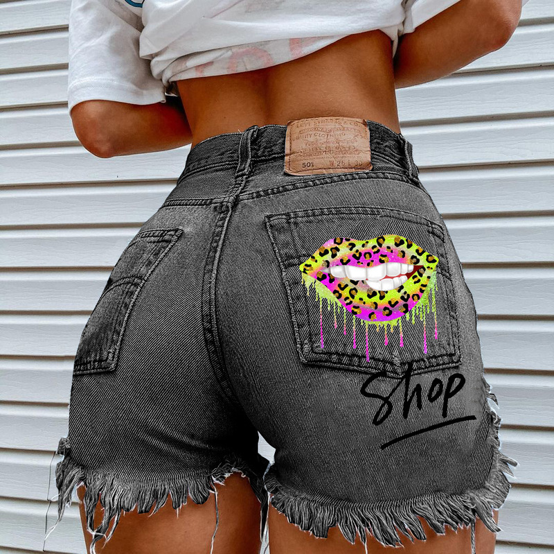 Amazon cross-border foreign trade Europe and the United States summer new high waist tassel hole Denim shorts women's burr hot pants 2002 Amazon cross-border foreign trade Europe and the United States summer new high waist tassel hole Denim shorts women's burr hot pants 2002