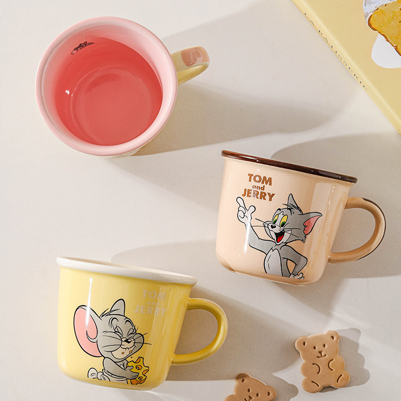 猫和老鼠牛奶刻度杯早餐咖啡杯儿童可爱喝水陶瓷杯情侣对杯高颜值|undefined