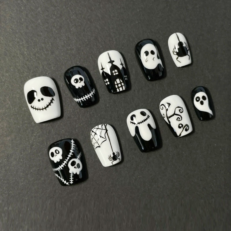 Halloween Nail Art Ins Style Dark Internet Celebrity Sweet Cool Niche Design New Short Nail Stickers Factory Wholesale