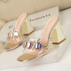 318-6 sexy thick high-heeled women's shoes metal large water drill buckle transparent straight belt women's sandals