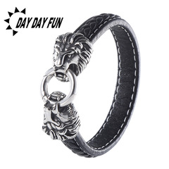 Titanium steel jewelry stainless steel cord men's bracelet lion head punk style bracelet