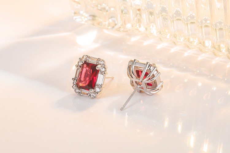 Retro Rectangle Copper Ear Studs Plating Zircon Copper Earrings 1 Pair