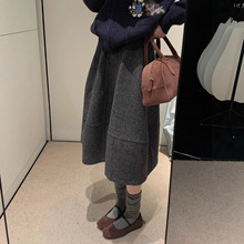 强烈推荐！复古毛呢A字半身裙女秋冬新款韩系极简压褶显瘦中长裙