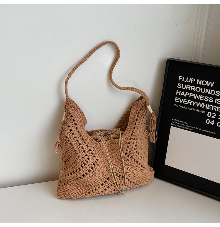 Lazy Style Large Capacity Woven Bag For Women, Summer Seaside Vacation Shoulder Beach Bag, Straw Tote Bag - Thumbnail 6