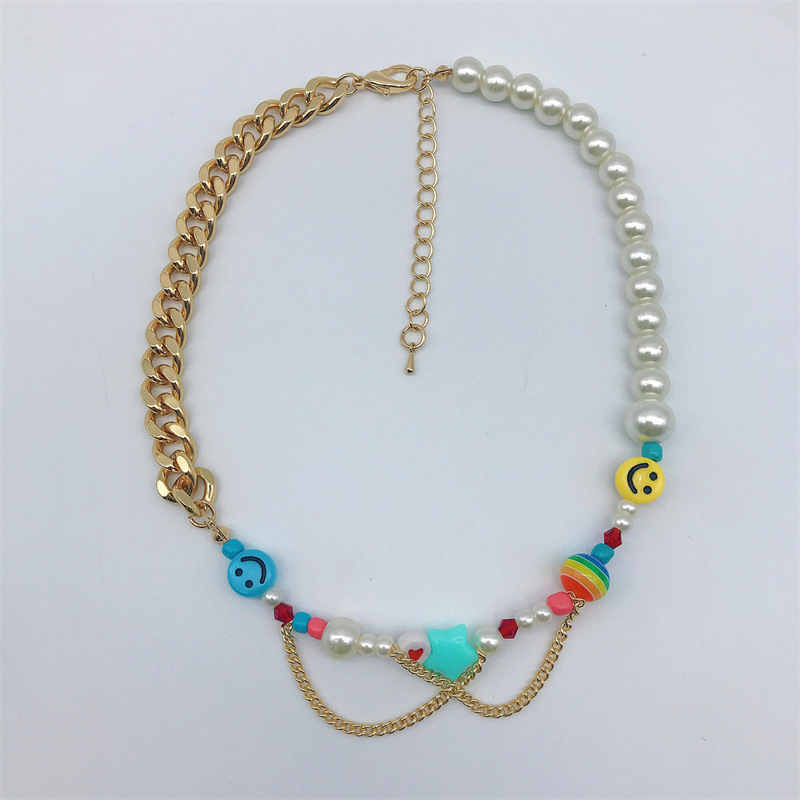 Collar De Perlas Chapado En Oro De 18 Quilates Con Cadena Cubana Sonriente Afortunada Simple Al Por Mayor Nihaojewelry display picture 8