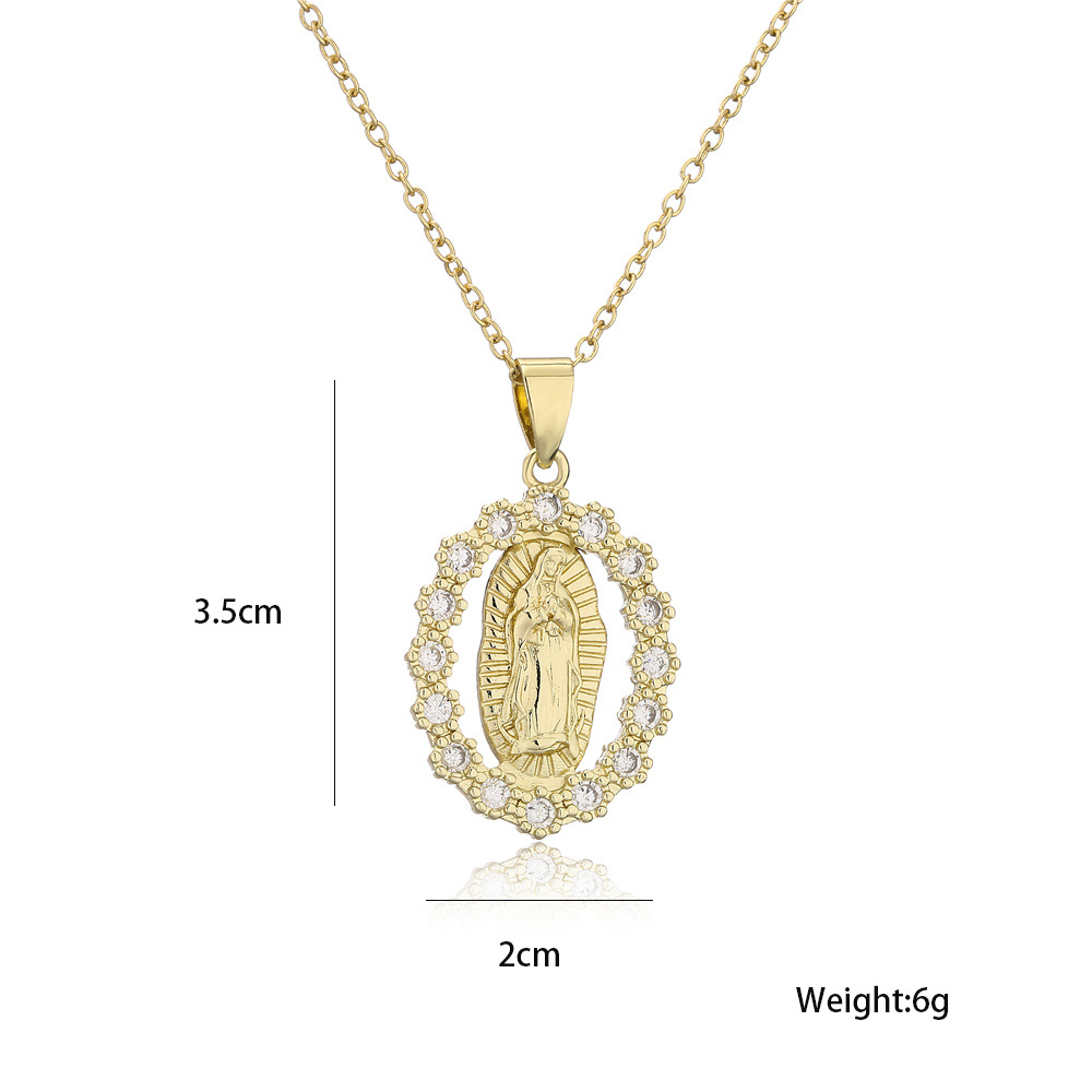Classic Design Copper Micro-inlaid Zircon Religious Jewelry New Virgin Mary Necklace display picture 1