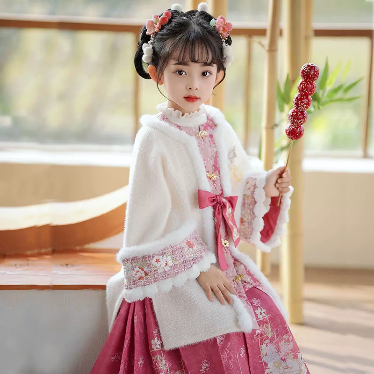 新款儿童汉服马面春秋加厚中国套装冬季古风明制女童新款唐装拜年