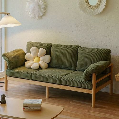Japanese-style Log & Fabric Sofa for Small Apartments: Simple, Modern, Dual-Use—Perfect for a Family of Three or Nordic-Style Rental Homes with Solid Wood Design