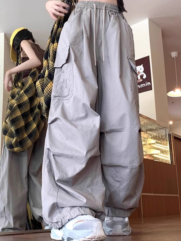 美式阔腿伞兵工装裤男女街头嘻哈宽松潮流中性风高街休闲运动长裤|undefined