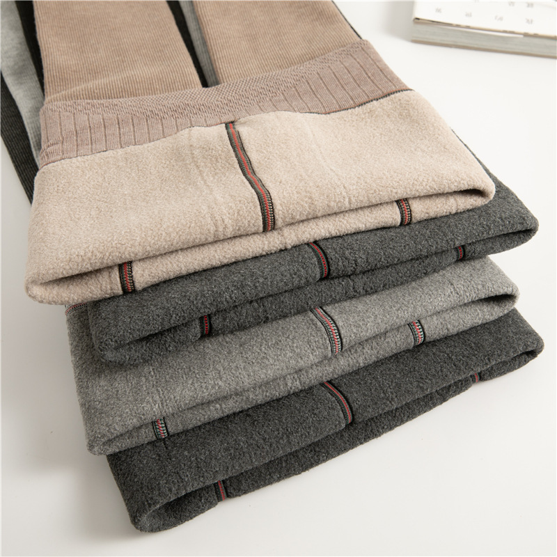 Otoño e Invierno cintura alta forrado de lana a rayas verticales leggings desgaste exterior de las mujeres engrosada caliente lambswool pantyhose step-on Pantalones