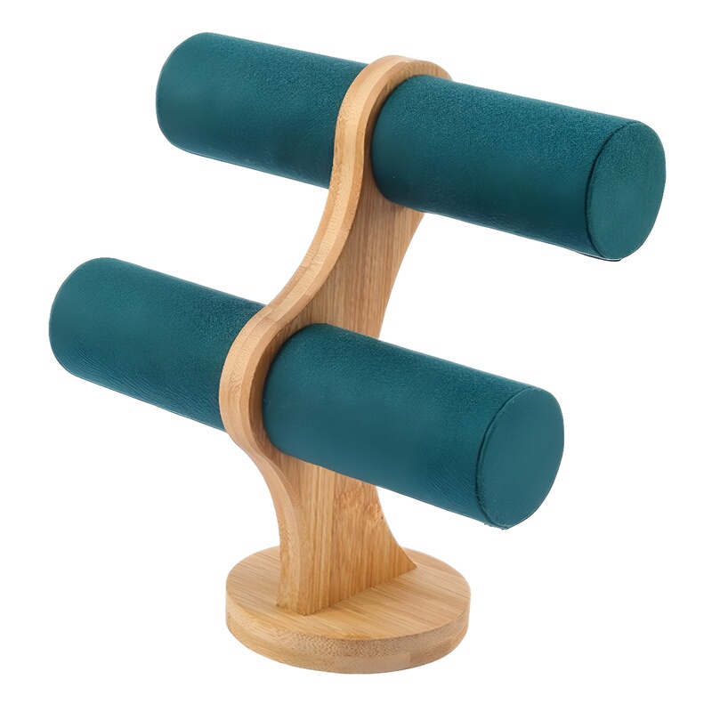 Bamboo wood curved double bracelet display bracelet bracelet string hair rope hair ring storage rack watch display props wholesale