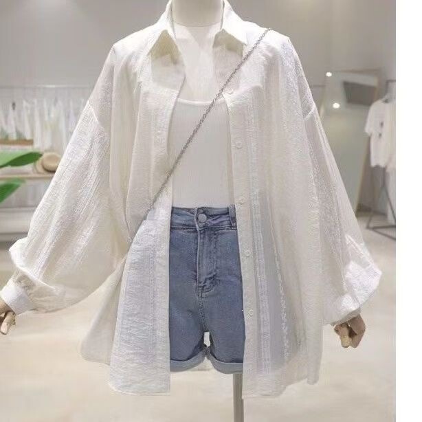 %Tencel% Cotton Textured Sun Protection Shirt for Women, Loose Casual Design, Long Sleeve Sun Protection Shirt %Tencel% Cotton Textured Sun Protection Shirt for Women, Loose Casual Design, Long Sleeve Sun Protection Shirt