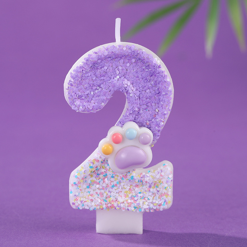 梦幻紫渐变数字蜡烛带猫爪可爱卡通创意生日蛋糕装饰派对气氛摆件|undefined