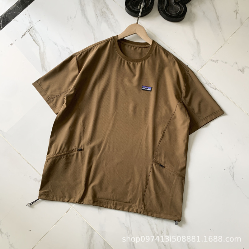 越境供給パタ夏アウトドアベーシック無地ラウンドネックアイスシルク速乾Tシャツポケット半袖メンズ|undefined