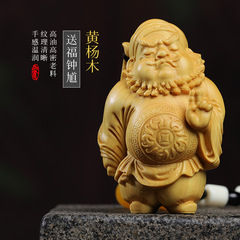 【送福鍾馗】黃楊木雕招財擺件手把件實木把玩吊墜車掛件一件代發