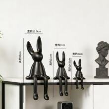 轻奢高级陶瓷坐姿兔子黑色一家三口套装客厅餐边柜轻奢高档装饰品