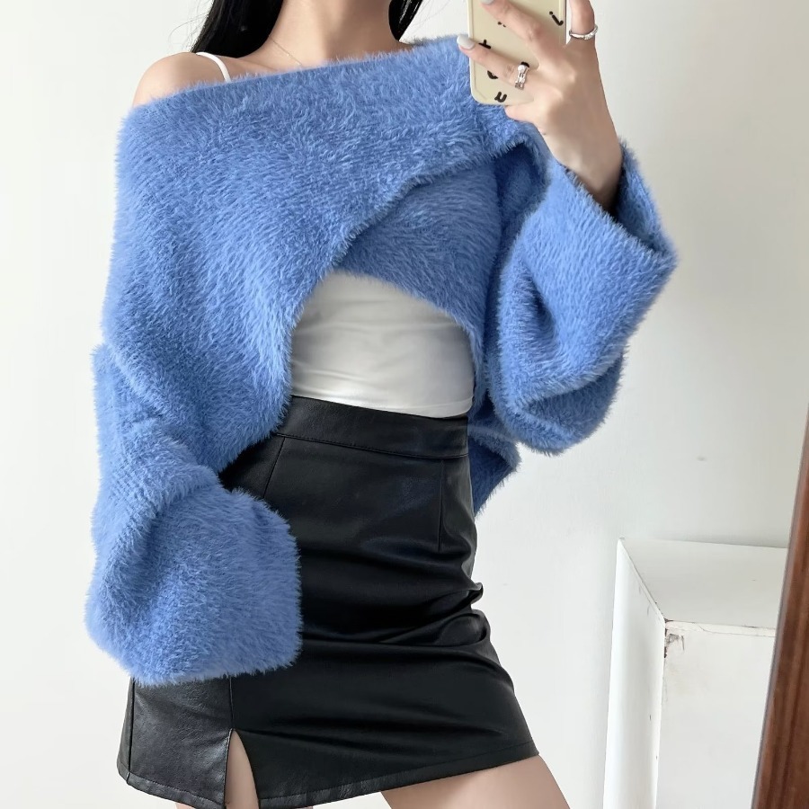 solid color round neck loose knitted Pullover top NSXDX137522