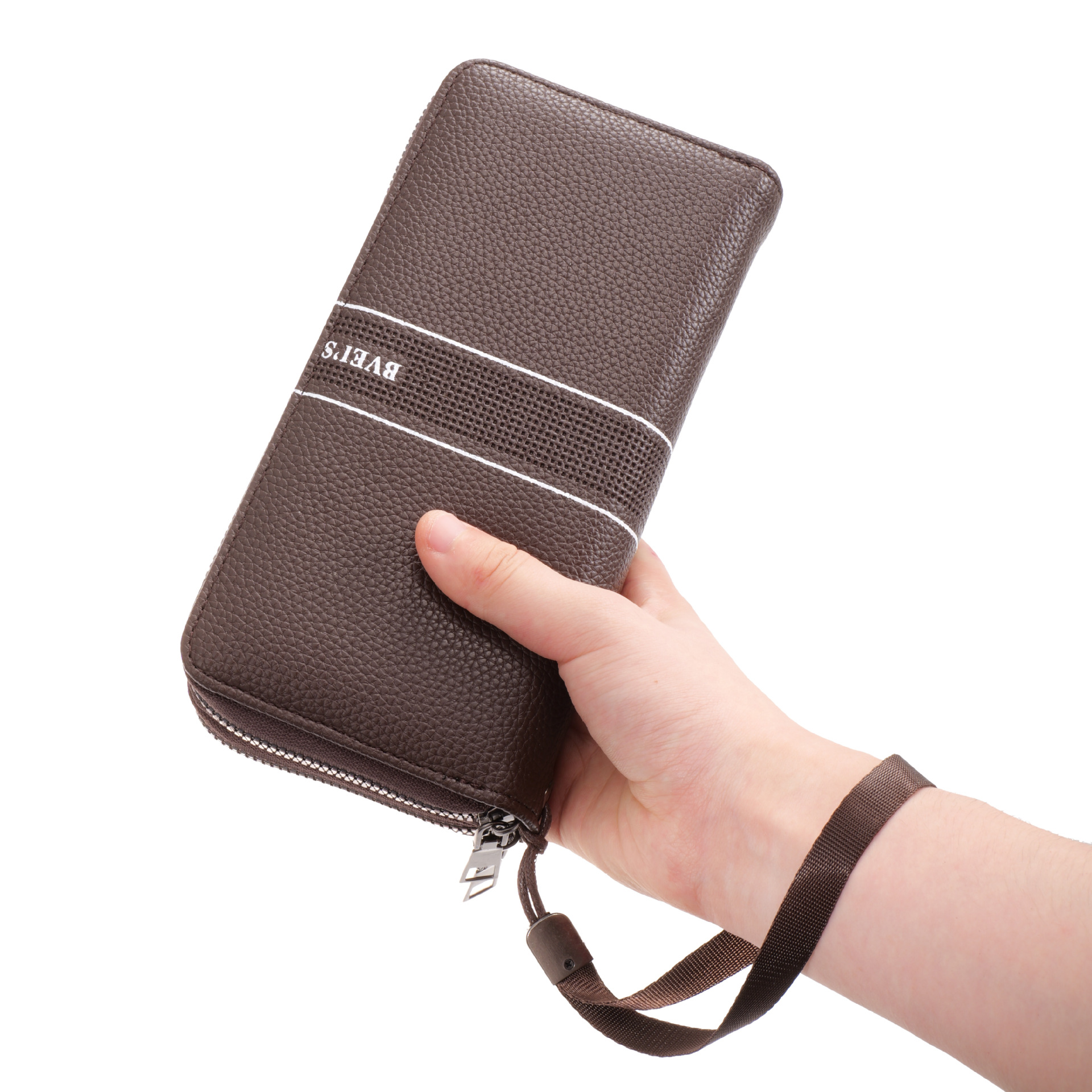 Herre clutch taske lang håndtaske med dobbelt lynlås stor kapacitet håndtaske herre multifunktionel mobiltelefontaske_voghion.com