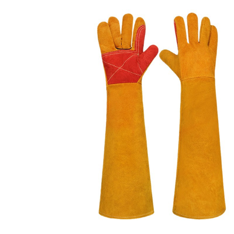 60cm guante de piel de vaca alargado guante de soldadura especial de protección laboral anti-desgaste a prueba de escoria de soldadura guante de soldadura eléctrica de piel completa image 5