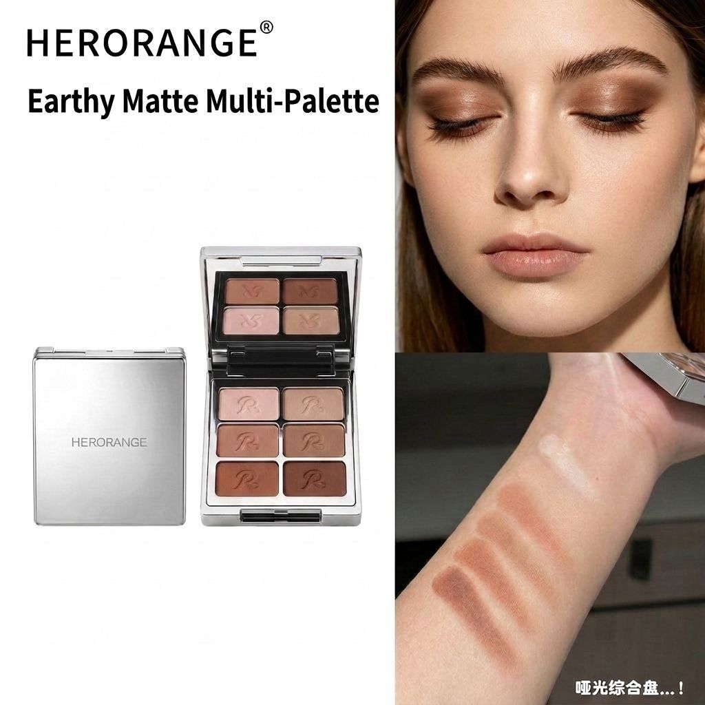 Earth-toned matte multi-use eyeshadow palette for contouring and highlighting, versatile low-saturation shades, rich color payoff, no fallout