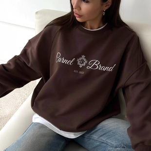 Oversized Loose Versatile Stylish Personality Elegant Lady Design Letter Print Fleece Thick Sweatshirt Trendy
